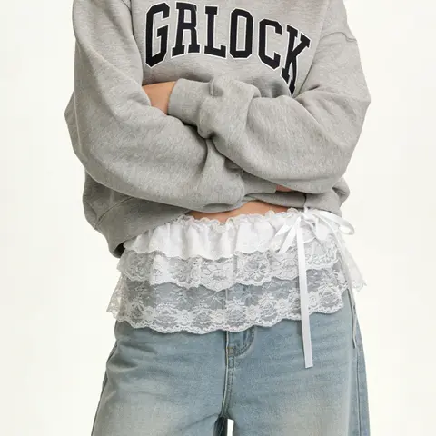Korean-style spring and summer half skirt, new sweet style lace tie belt nylon lace ruffled a-line skirt, Chic, Elegant, Lady, Women