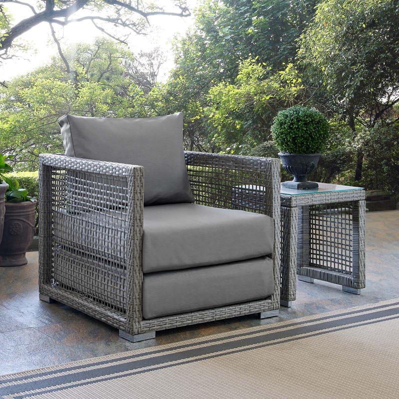 Modway Aura Rattan Outdoor Patio Armchair in Gray Gray