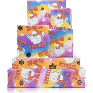Funny Christmas Wrapping Paper for Adults Women Men - Naughty Santa with "HO HO Bixxh" Lettering Design - Inappropriate  Wrap for Christmas Holiday Winter Party,19.6 X 27.8Inch Per Sheet(6 Sheets)
