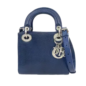 Pre-owned Dior Leather Crossbody Bags Lizard Swarovski Crystal Mini Lady Blue JV00249