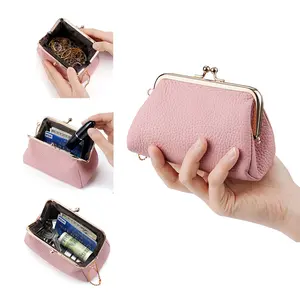 Women's Solid Color Genuine Leather Coin Purse, Fashionable lipstick storage bag, Casual Trendy Versatile High-quality Daily Used,Trebdy All-match & Exquisite Wallet for girl birthday gift option