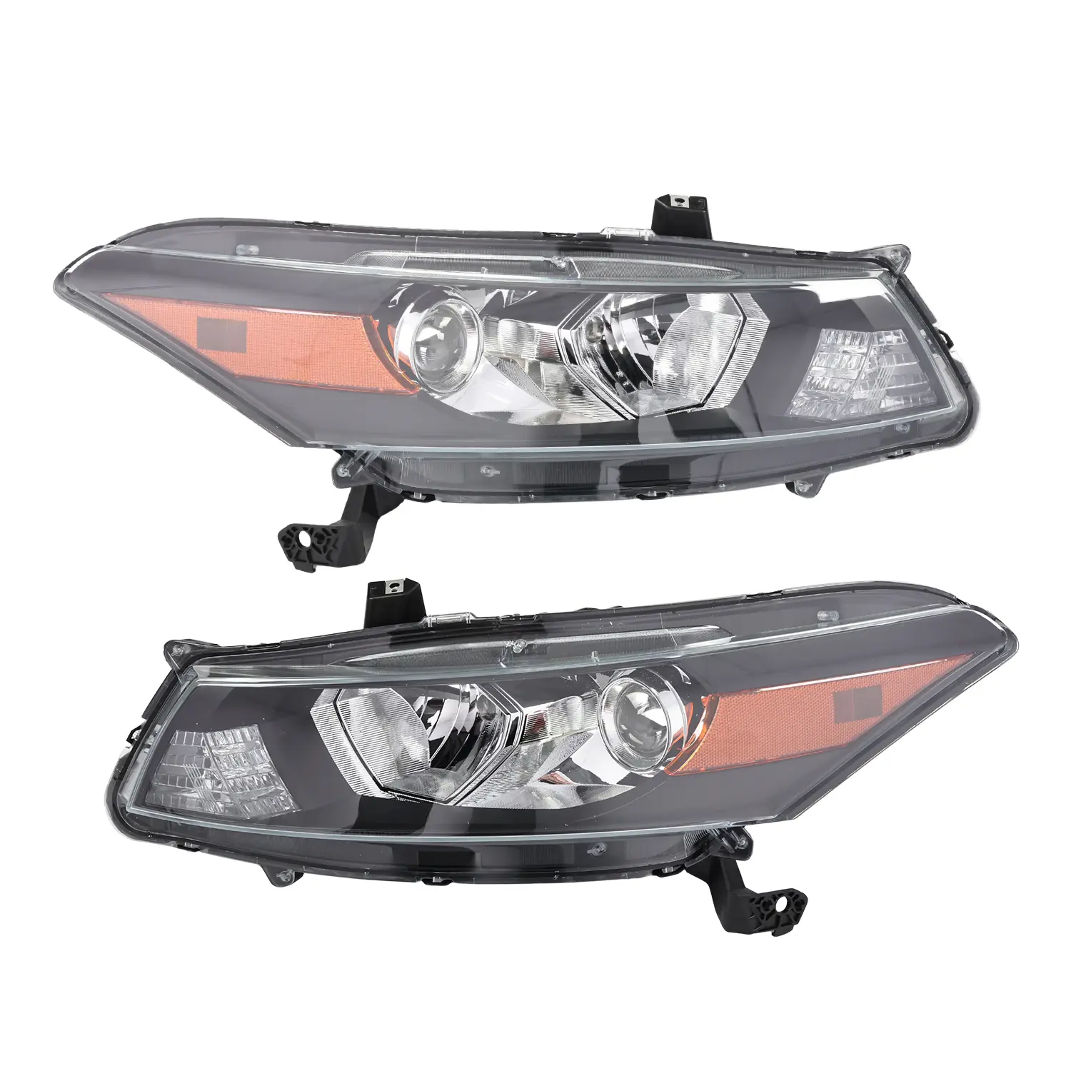 Nakkaa Full LED DRL Front Headlight Assembly - 1 Pair Polycarbonate Composite Set, Direct Fit, Factory Look, Chrome Amber, Halogen Lights for 2008-2012 Honda Accord 2-Door Coupe, OE Style