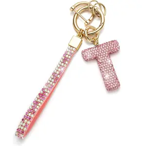 Letter Key Chains Crystal Key Lanyard Car Keychain for Women Initial Keychains Wristlet