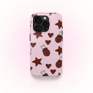"Red Ladybug Stars Hearts Phone Case, Cute Y2K Bug Pattern, Whimsy Cool Girl Design, Slim Cover for IPhone 11-17 Series, Gift for Women Girls "