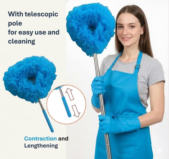 Extendable ceiling fan cleaning duster, washable and reusable cleaning tool microfiber duster, 13 to 31 inch fan blade cleaner, cleaning set with handle brush,for cleaning walls, bookshelves, doors and windows tops Orange Suit Lightweight Tool