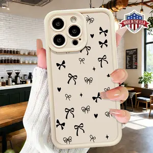 Cute Minimalist Bow Pattern Case for iPhone 17 16 15 14 Pro Max 13 12 11 XR XS Plus Air Slim Shockproof Anti Drop Lightweight Protective TPU Cover