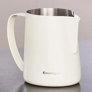 600ml/20oz Cream White 304 Stainless Steel Milk Frothing Pitcher Espresso Steaming Milk Frother Jug for Latte Art