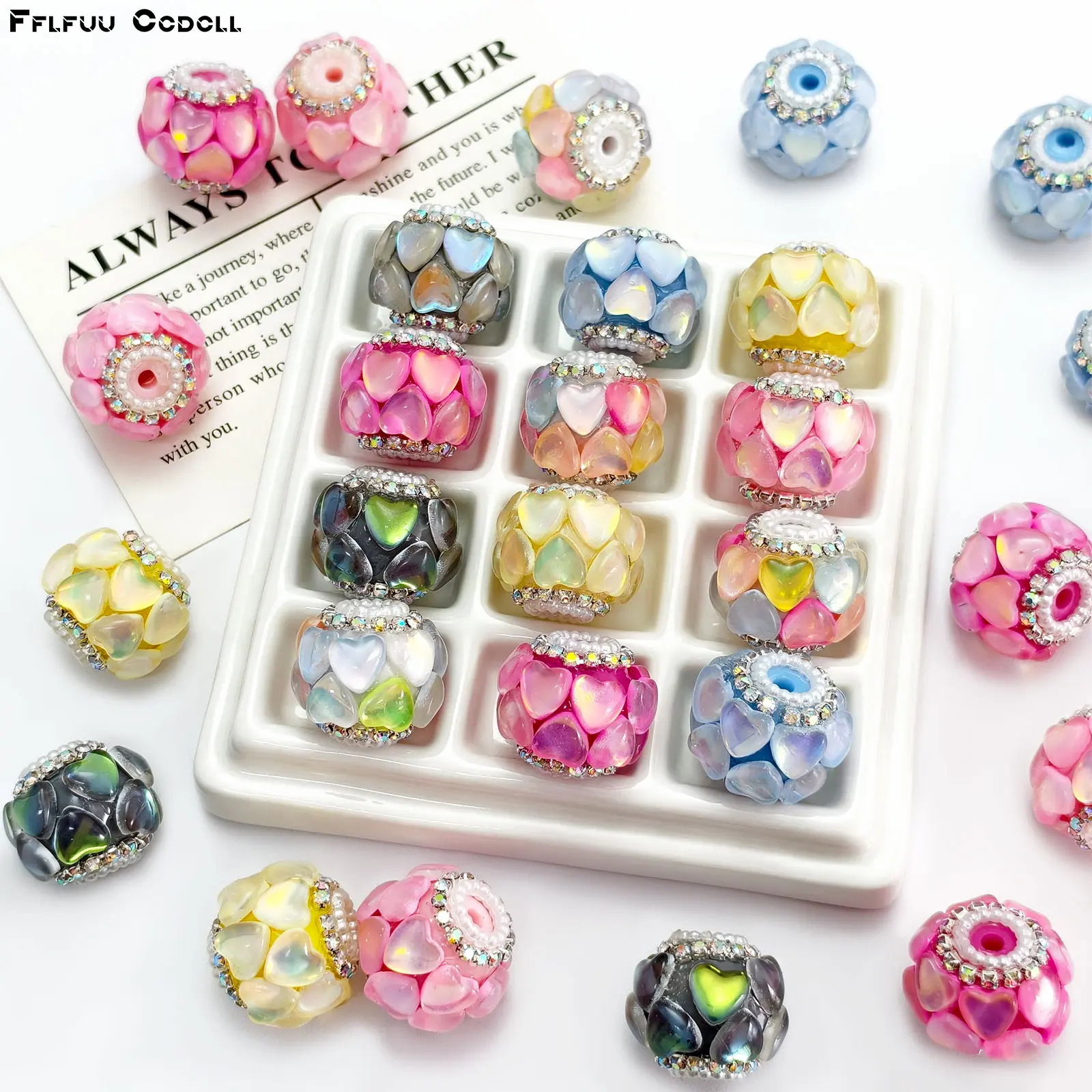 7Pcs Resin 3D Heart Round Ball Rhinestone Inlaid Large Hole Loose Beads Random Style Delivery, For DIY Bracelets Necklaces Bag Charms Handmade Jewelry Crafting, Decor Supplies for Halloween Christmas Thanksgiving Festival Handcraft Projects