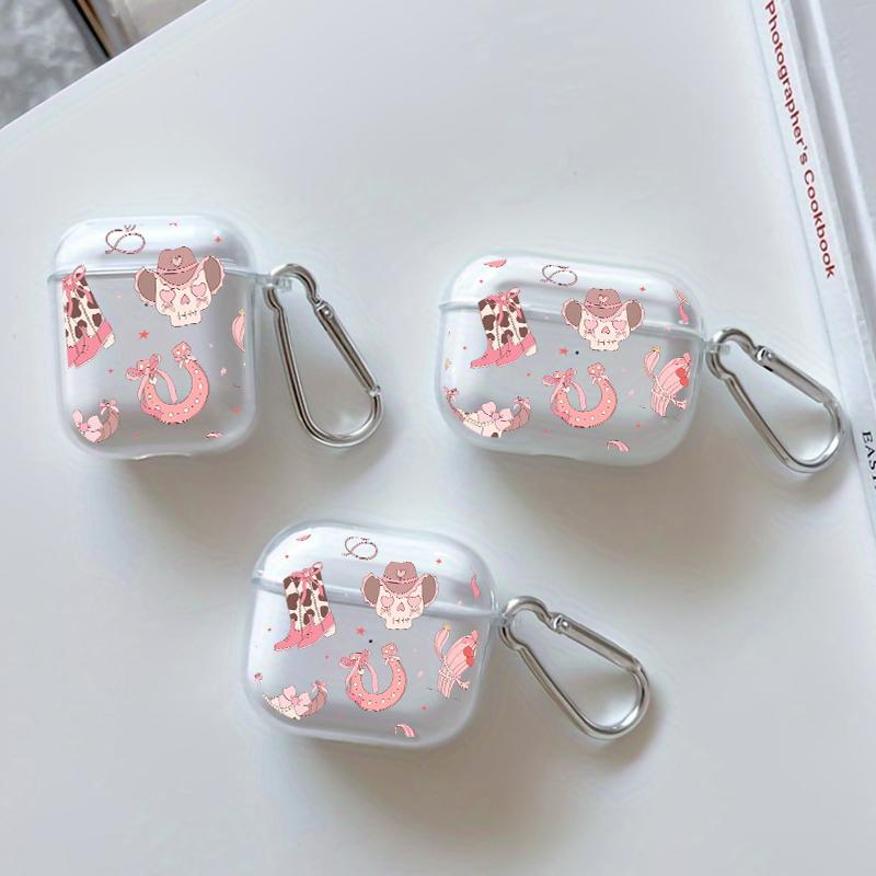 Pink Cowboy Dreams Pattern TPU Soft Protective Case for Apple AirPods 4/3/2/1/Pro/Pro2 Transparent Earphone Cover with Keychain Attachment