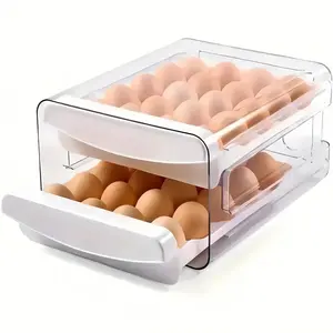 Refrigerator Egg Storage, Kitchen Countertop Egg Rack, Pet and PP Egg Container, 32 Eggs Dispenser, Dual Layer, 16 Eggs Per Layer