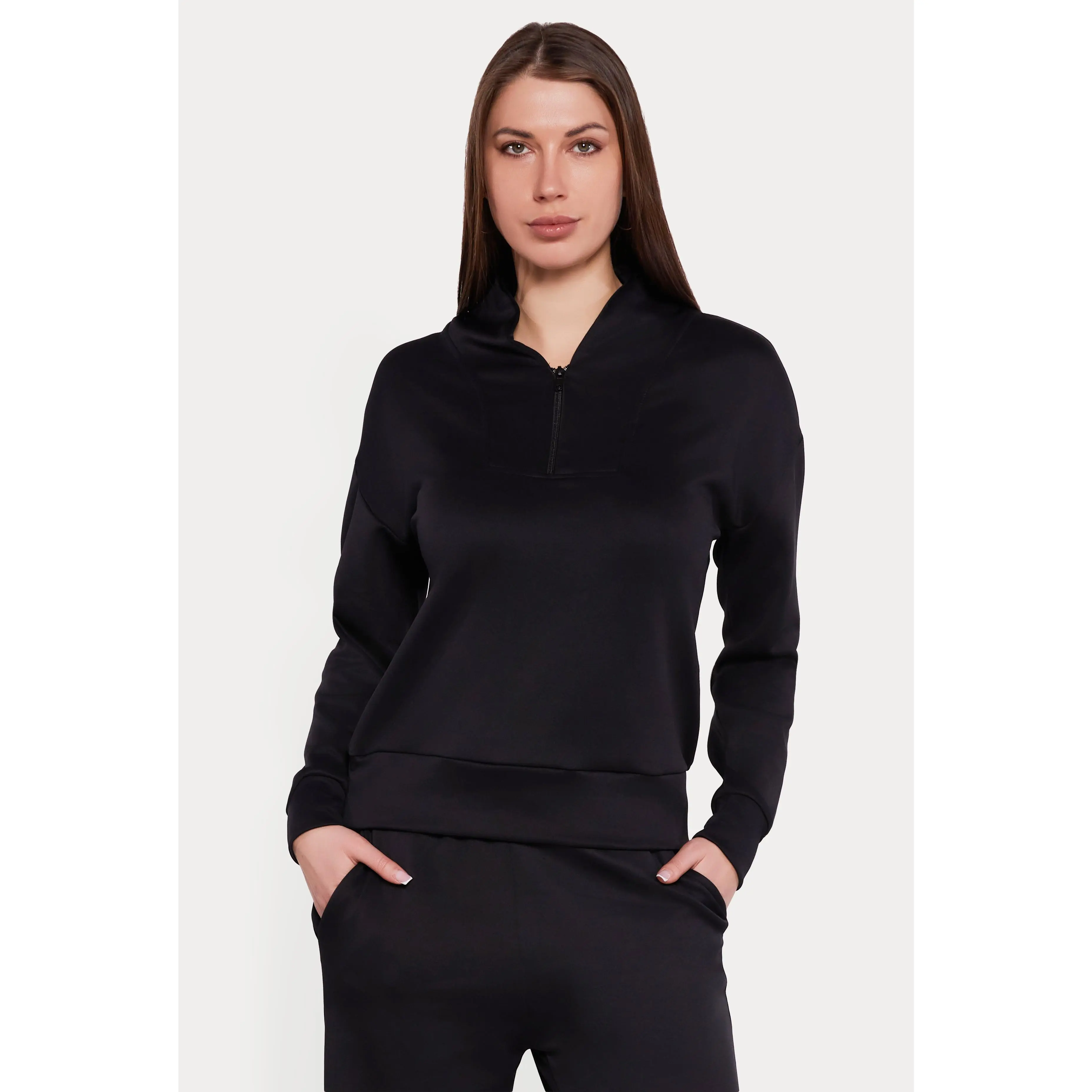 Quarter Zip Front Long Sleeve Pullover