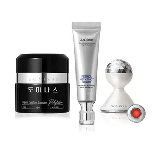 DOMINAS Ultimate Anti-Aging Trio Facial Korean - Brightening Daily Moisturizer with TXA, Niacinamide and Bakuchiol, Neck Serum with Retinol, 5 Peptides and Vitamin C & Facial Toning LED Device for Dark Spots and Wrinkles
