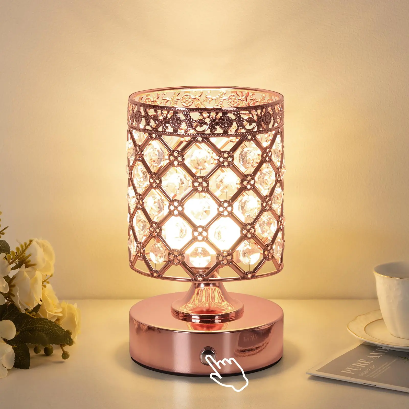 Crystal-Themed Cordless Table Lamp - Touch Control, Compact Battery Cableless Indoor Lighting, Modern Decorative Night Light, Elegant Soft Ambient Light, Ideal for Bedroom, Mother's Day Gift, Cordless Table Lamps, Battery Table Lamps
