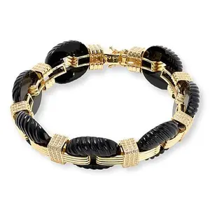Rarities Fine Jewelry Rarities Gold-Plated Black Onyx and White Zircon Link Bracelet