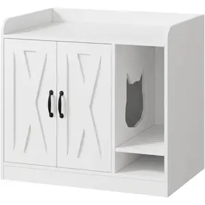 Hidden Cat Litter Box Enclosure with Divider, Wooden Cat Washroom Storage Cabinet & Bench, Modern Side End Table Nightstand for Bedroom, Indoor Cat House Furniture, Space-Saving Pet Crate, 33"L x 23.6"W x 23.9"H, Easy Assembly