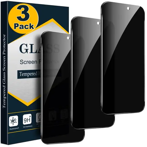 3 Pack Privacy Screen Protector for iPhone 18 17 16 15 14 13 12 11 Pro Max Duo Plus X XR SE, Anti-Spy Tempered Glass Film, Privacy Protection Screen Cover, Case Friendly, Daily Use