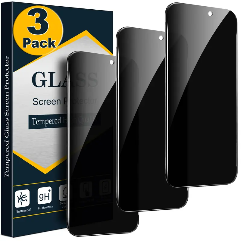 3 Pack Privacy Screen Protector for iPhone 18 17 16 15 14 13 12 11 Pro Max Duo Plus X XR SE, Anti-Spy Tempered Glass Film, Privacy Protection Screen Cover, Case Friendly, Daily Use