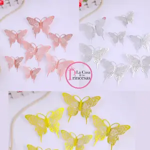 3D Butterfly Shaped Wall Sticker, Creative Hollow Out Decorative Sticker, Beautiful Paper Decal For Party Cake Home Decoration