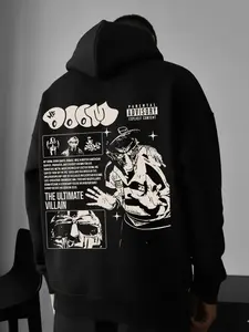 1 Men's Black MF DOOM "The Ultimate Villain" Graphic Hoodie, Underground Hip-Hop Print, Oversized Fit, Ideal for Casual Daily & Urban Street Outfits, Streetwear
