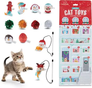 12 Day Festive Whisker Wonderland Advent Calendar Surprise Each Day For 12 days Christmas Gift Box for Cats, with Catnip-Infused Delights, Plush Crinkle, Balls, and More for Holiday orange  tabby