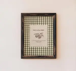 Fruit of the Spirit Wall Art, Green Gingham Bible Verse Print, Vintage Scripture Poster Unframed