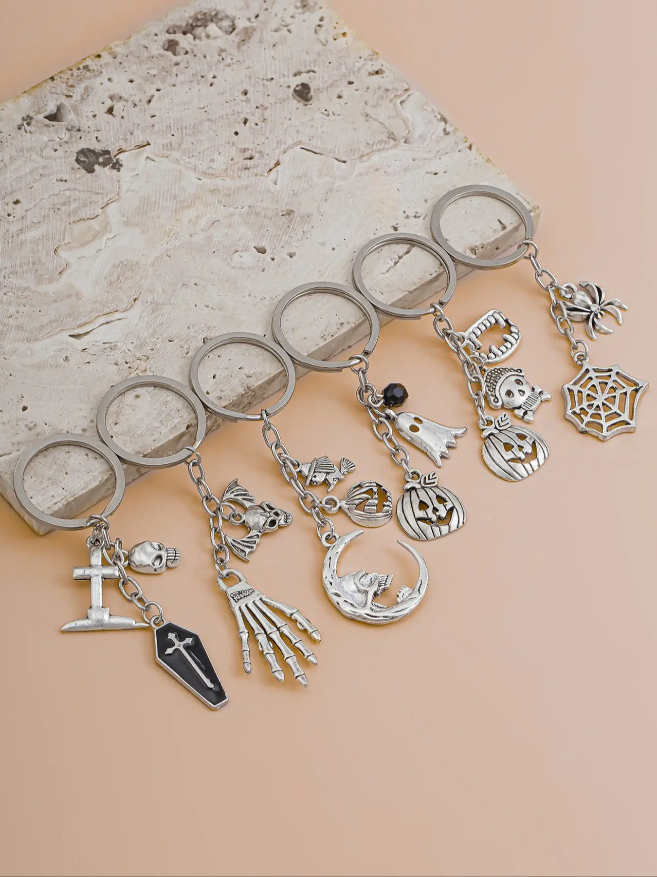 Punk Gothic Cross Ghost Pumpkin Skull Spider Web Tassel Keychain Set, Party Style Bag Phone Charm, Perfect Halloween Gift, Keychain For Bags