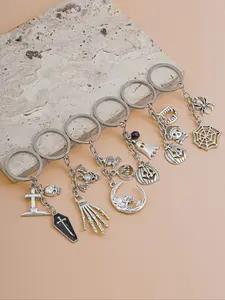 Punk Gothic Cross Ghost Pumpkin Skull Spider Web Tassel Keychain Set, Party Style Bag Phone Charm, Perfect Halloween Gift