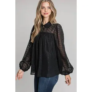 Geo Lurex Jacquard Blouse with Collar