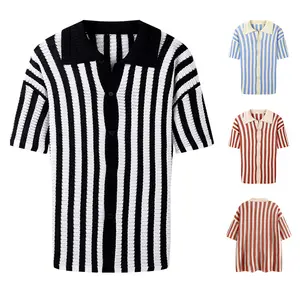 Men's Stylish Versatile Top Striped Shirt Casual Wear Black