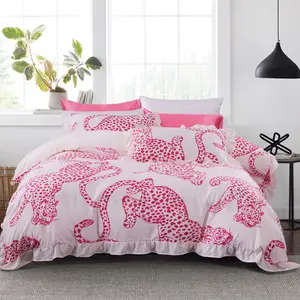 Fashion Leopard Print Ruffle Sheet Set, Soft Skin-Friendly Bedding, All-Season Use, Suitable for Bedroom and Dormitory, Soft Bedding Sets