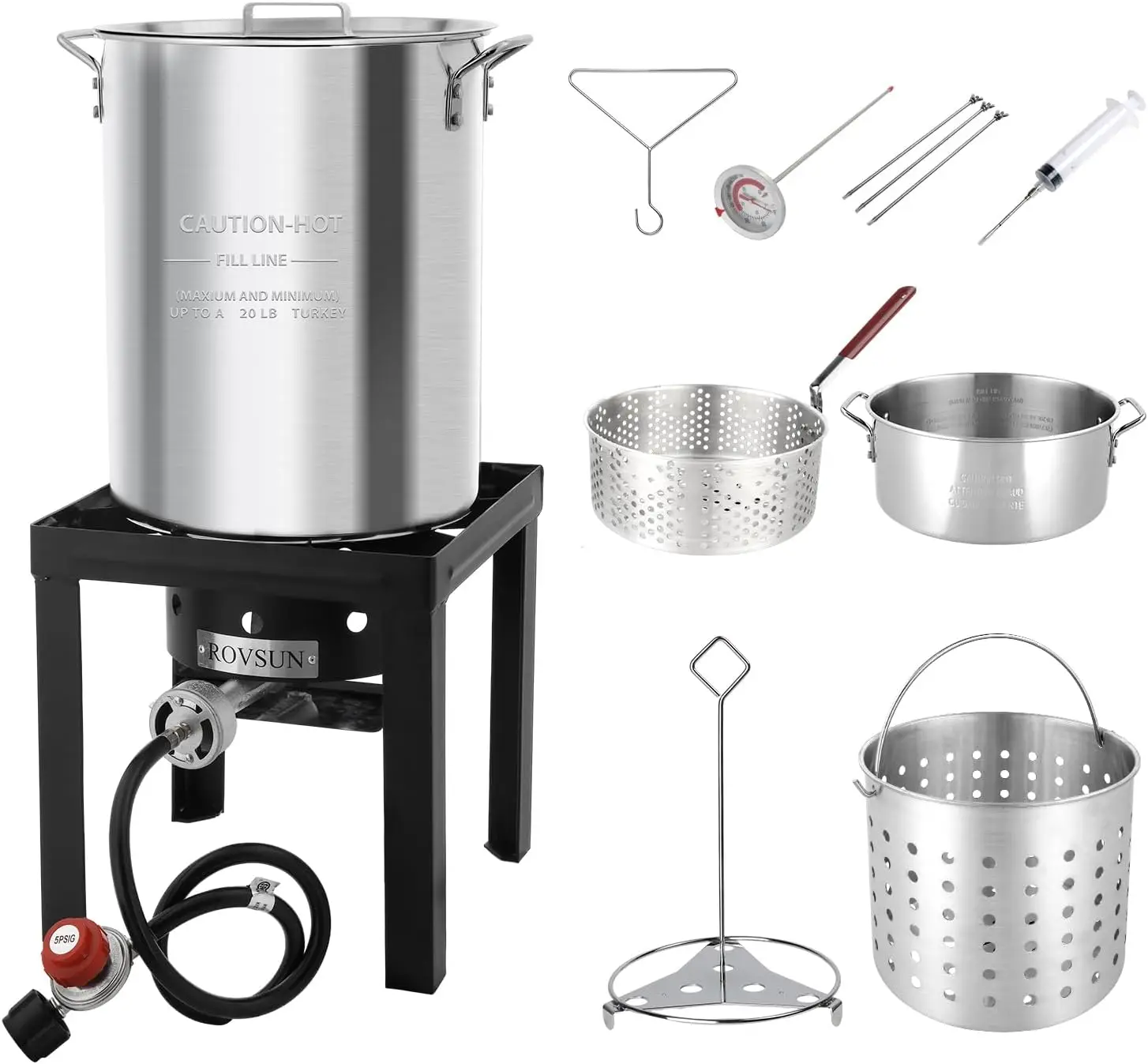 ROVSUN 30QT Turkey Fryer & 10QT Fish Fryer Kit w/ 55,000BTU Propane Stove, Aluminum Outdoor Deep Fryer & Seafood Boiler Steamer w/Baskets, Thermometer