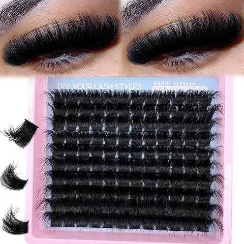 200D/160D/120D/100D/80D/60D Eyelash Extension Kit with Thick Fluffy Clusters, 14-20mm Individual Lashes, Includes Adhesive and Sealer for Easy Application, Cosmetic Volume Eyelash Clusters, False Lashes Clusters