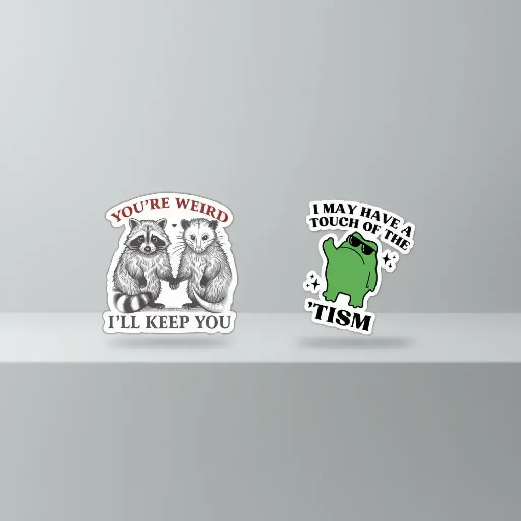Funny You’re Weird & I May Touch TISM Sticker Bundle, 2pcs Multi-Color Paper Stickers, Sticker Decals, One-Size Fits Cars, Laptops, Cups, Durable Vinyl for Work and Personal Use