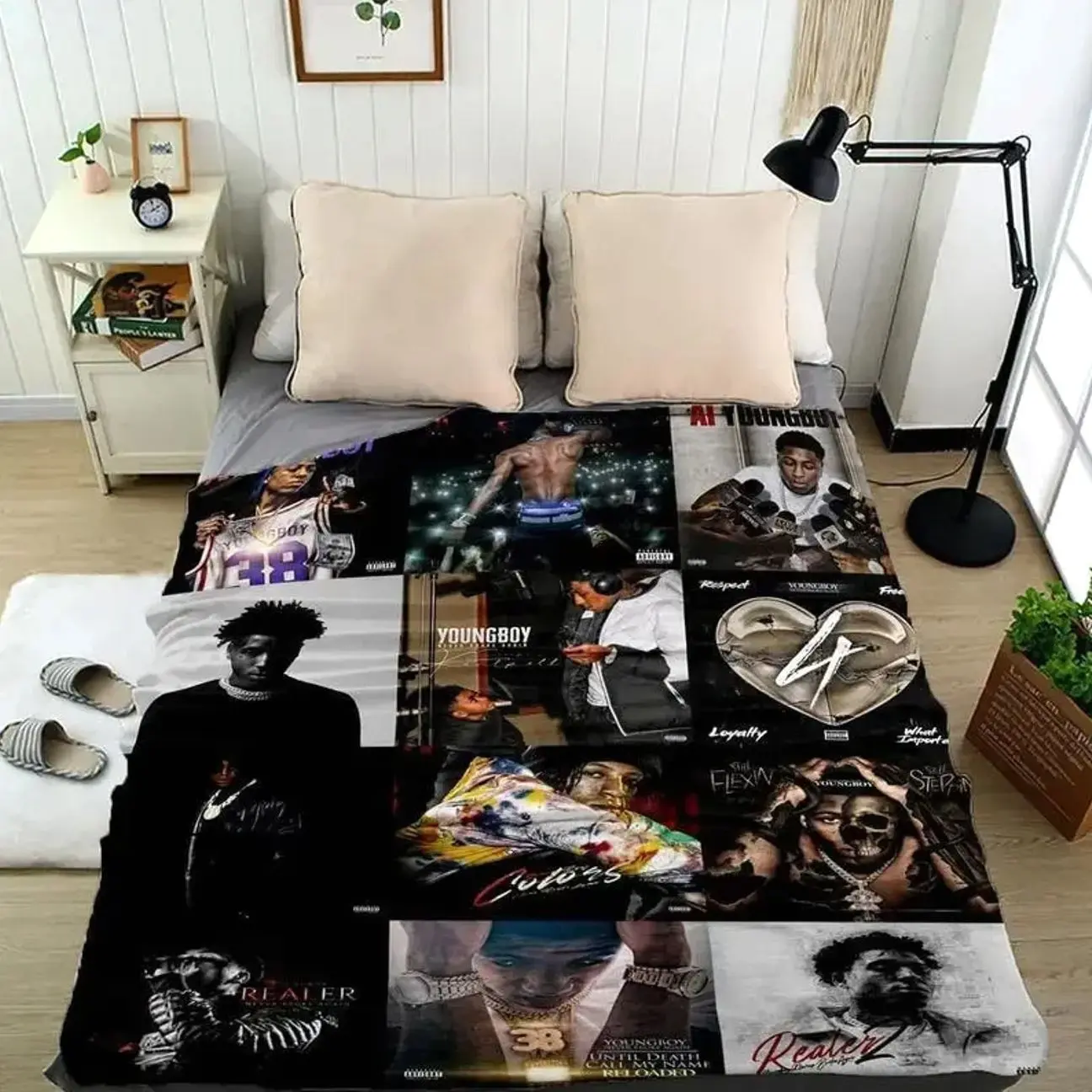 Young-Boi Album Cover Flannel Blanket, Hip Hop Music Portrait Graphic Throw for Bedroom Studio, Dorm and Fan Lounge Decor