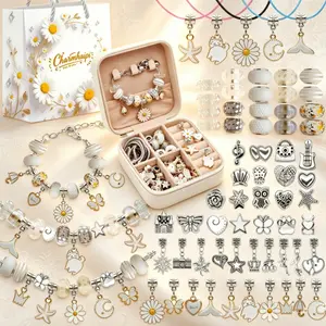2026New Daisy Handmade Jewelry & Accessories 68Pcs DIY Beads Charm Bracelet for Women Making Kit with Jewelry Box Spring Daisy Beading & Jewelry Making Supplies Kit Special Art Handcraft Gift Spring Limited Edition Jewelry Toy Gift Set for Girl