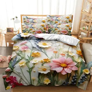 3pcs Colorful Floral Pattern Ultra-Soft Brushed Digital Print 3D Flat Printing Duvet Cover Set, Bedroom Bedding Set, Soft and Comfortable Skin-Friendly Fabric, Suitable for Bedroom and Guest Room( 1 Duvet Cover + 2 Pillowcases，Filling Not Included)