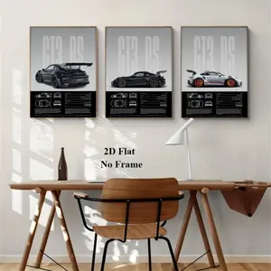3pcs Unframed Luxury Cars Posters, Fashion Racing Car Canvas Painting, Wall Art Wall Decor, No Frame, Home Decoration, Modern Home Decor