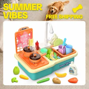 CUTE STONE Play Sink with Running Water, Kitchen Sink with Upgraded Electric Faucet, Play Kitchen , Realistic play set learning cookingset Plastic Toy tiktokshopspringglowup