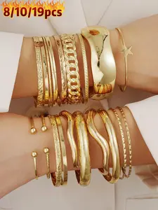 Women's Elegant Minimalist Bangle, 10/19pcs Trendy All-match Bangle, Fashionable Jewelry As Birthday Gift for Girlfriend, Trendy Stack Bangle, Stackable Bracelets, Bangles Bracelets, Bangles Bracelets Set
