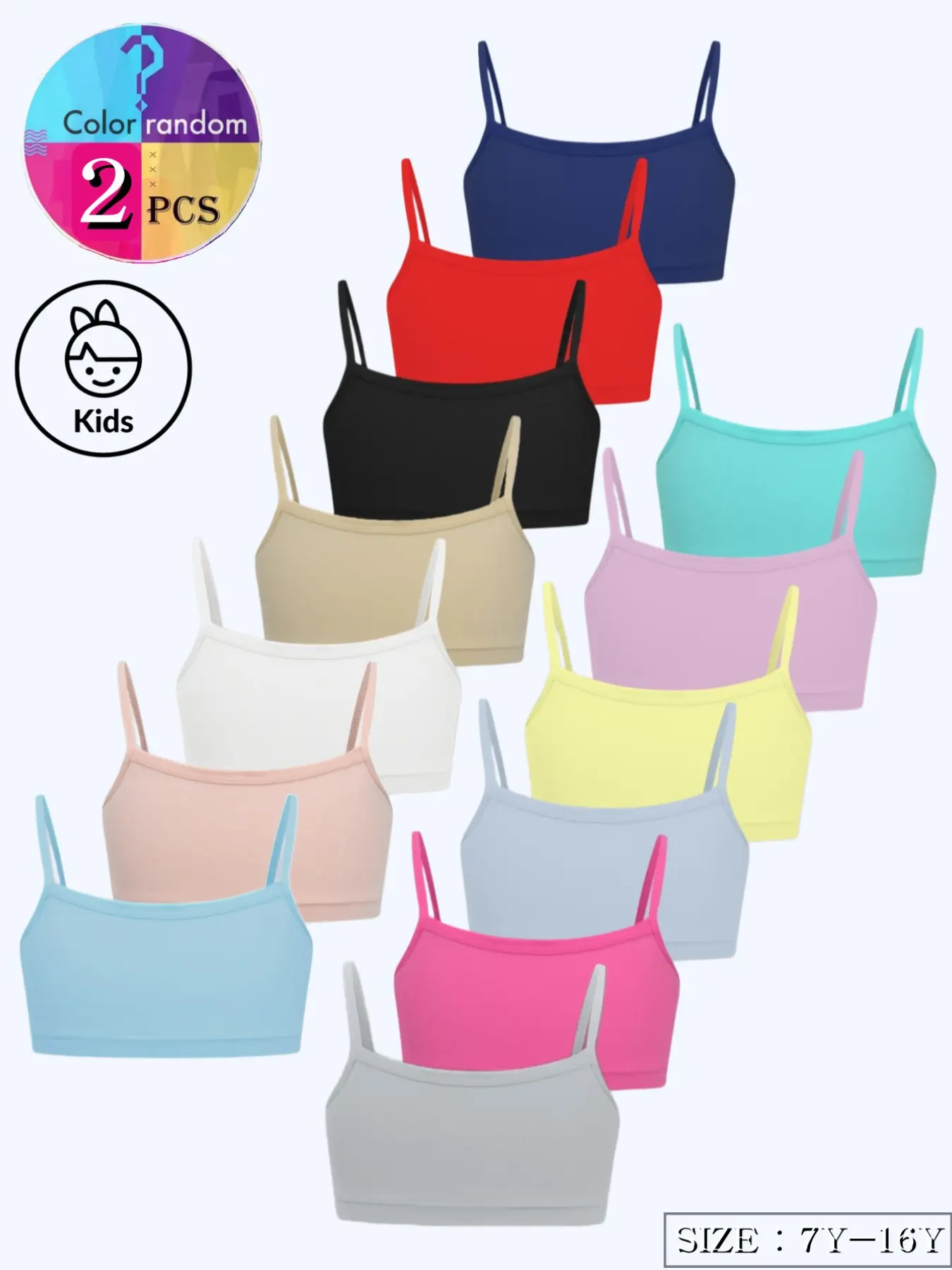 2/5/8 Pack Random Color Girls' Girly High Elastic Breathable Underwear, Comfortable Sweat-Free Bra, 7-16 Years, All Seasons