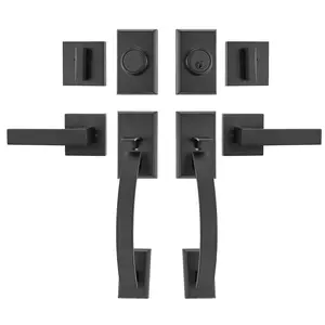 【Summervibes】VEVOR Double Door Handle Set, Matte Black Arched Door Lever, Double Front Door Handle Set with Reversible Handle Lever, Heavy Duty Double Door Lock Set with Dummy, for Office Door or Front Door