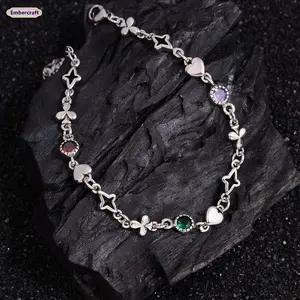 Women’s Sparkling Star Flower Cubic Zirconia Charm Bracelet - High-Clarity, Dainty Adjustable Costume Jewelry, Elegant Gift for Girlfriend