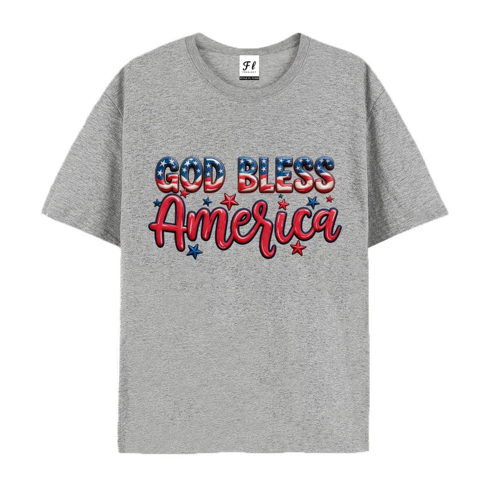 God Bless America USA Flag Graphic Print Tees Men's Casual Streetwear Oversized Short Sleeve T-Shirt