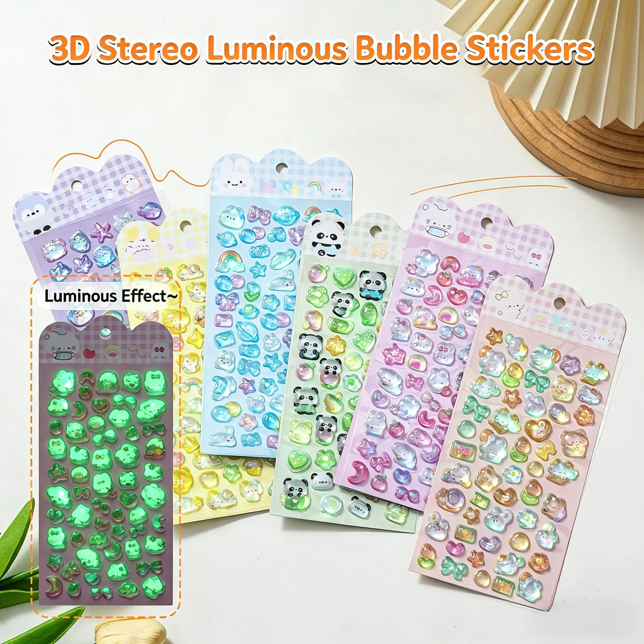 6-Pack Glow-in-the-Dark 3D Cartoon Sticker Sheets, Decorative Random Hue Stickers for Toys, Bags, Scrapbooking (Toys & Hobbies DIY Supplies), Decorative Stickers
