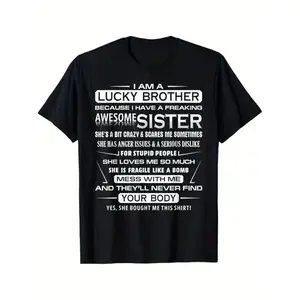 Christmas Gift For Brother From Sister Lucky Brother TShirt Black 100 Percent Cotton For Men Dad