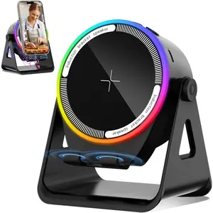 Wireless Induction Speaker, 5-in-1 Bluetooth 5.3 Phone Stand with 360° Rotation & RGB Ambient Light - Cool Tech Gadgets Gifts for Men Women Dad Mom - Compatible iPhone/Android/iPad/Samsung