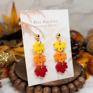 Blue Bay Clay Handmade Fall Leaf Earrings -Blue Bay Clay- Colorful Autumn Design Jewelry Hypoallergenic Nickel-Free Clay Earrings for Sensitive Ears