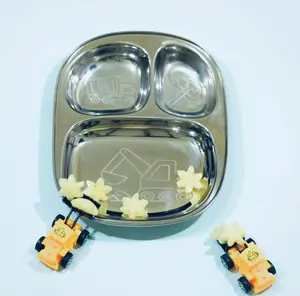 Stainless Steel Divided Plates for Kids — Truck Design | Set of 2