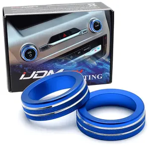 iJDMTOY 2pc Sports Blue Aluminum Center Dashboard Stereo/Radio Volume Tune Switch Knob Cover Trims For Ford 2020-2024 Explorer (Pre-LCI Model)