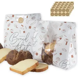 50 Pack Paper Bread Bags with Front Window, 13.8 x 9.5 x 4.3 Inch Large Paper Bread Bags for Homemade Bread  Giving with Stickers